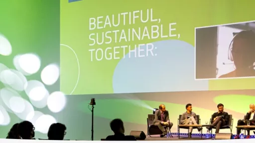 people at an event in green